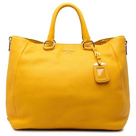 Bolso Tote Convertible con Cremallera Lateral en Vitello Daino Amarillo Prada