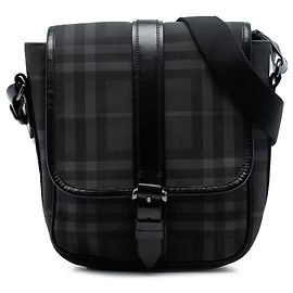 Bolso bandolera de lona revestida Burberry Smoke Check gris
