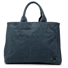 Tote in denim blu Prada