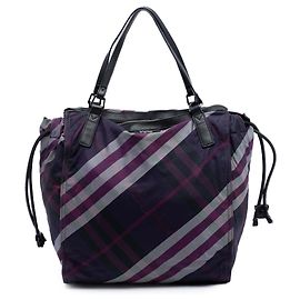 Tote in nylon Burberry Supernova Check viola con fibbia