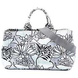 Bolsa Prada Medium Floral Printed Canvas Canapa azul