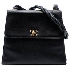 Borsa a tracolla Chanel CC Caviar nera con tracolla intrecciata