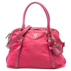 Borsa Dome in Tessuto con bordi in Saffiano rosa Prada