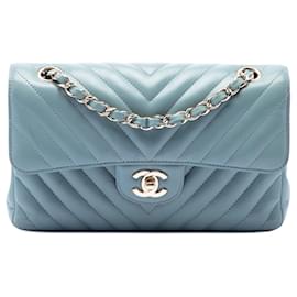 Borsa a tracolla Chanel Small Classic Chevron in agnello blu