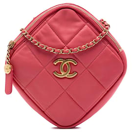 Clutch in agnello trapuntato Chanel CC rosa con borsa a tracolla con catena