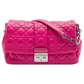 Borsa a tracolla Dior in agnello rosa Cannage New Lock Flap