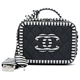 Borsa Vanity Chanel Small Caviar Striped CC Filigree Nera