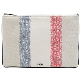 Pochette com zíper Dior Tricolor Oblique em lona bege