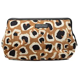 Pochette in tela Gucci con stampa leopardata marrone