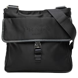 Borsa a tracolla Black Prada Saffiano Trimmed Tessuto Zip Top