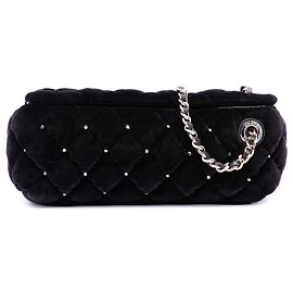 Clutch da polso in velluto trapuntato con cristalli Chanel CC nero