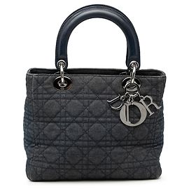 Lady Dior Satchel aus blauem Denim Cannage Größe Medium