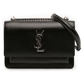 Black Saint Laurent Mini Leather Monogram Sunset Wallet on Chain Crossbody Bag