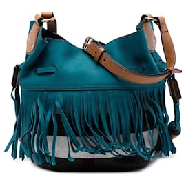 Borsa bucket Belgrove con frange in tela Mega Check e scamosciato marrone Burberry Small