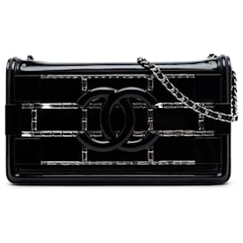 Borsa a tracolla Boy Brick con patta orizzontale in vernice nera e cristalli acrilici Chanel