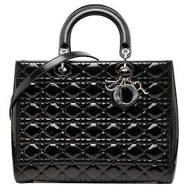 Borsa Dior Large Patent Cannage Lady Dior nera