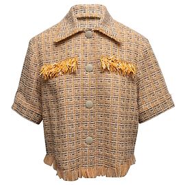Top a maniche corte con bottoni in tweed di lana vergine giallo e multicolore Lanvin Taglia FR 34