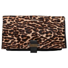 Lanvin Clutch aus schwarzem und braunem Leder und Leopardenmuster-Ponyhaar