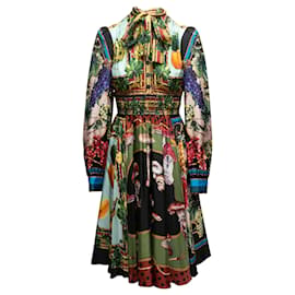 Mehrfarbiges Dolce & Gabbana Frühjahr/Sommer 2020 Seidenkleid Fruit & Funghi Größe IT 38