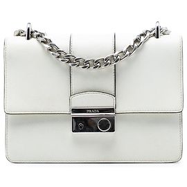 Piccola borsa a tracolla con catena Sound Lock in Saffiano bianco Prada