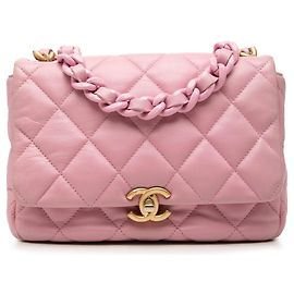 Borsa a tracolla Chanel Candy in agnello trapuntato rosa con catena