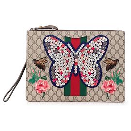 Gucci GG Supreme Web Butterfly Clutch Braun