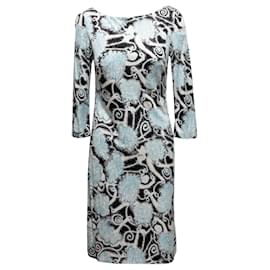 Hellblaues & mehrfarbiges Prada 2016 Vogelprint Kleid Größe IT 42
