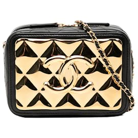 Borsa a tracolla Chanel Mini CC in agnello trapuntato nero e placca dorata