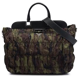 Prada Tessuto Gaufre Camouflage Frame Satchel in Braun