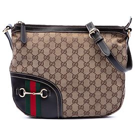 Borsa a tracolla Gucci GG Canvas Horsebit Web beige