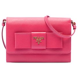 Borsa a tracolla crossbody Prada Saffiano Lux Bow Wallet On Strap rosa