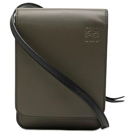 Borsa a tracolla piatta in pelle bicolore con Anagram verde LOEWE
