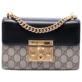 Borsa a tracolla Gucci Small GG Supreme con lucchetto beige