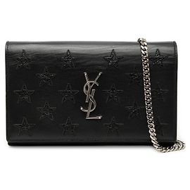 Black Saint Laurent Calfskin Star Applique Classic Monogram Kate Wallet on Chain Crossbody Bag