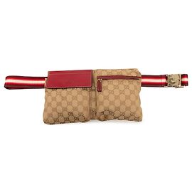 Borsa a tracolla Red Gucci GG Canvas Web Double Pocket