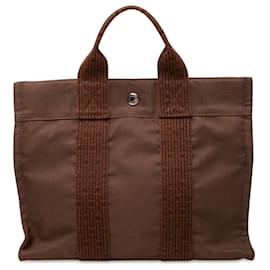 Borsa Tote Herline PM in tela marrone Hermès
