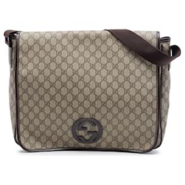 Borsa a tracolla Gucci Large GG Supreme Interlocking G beige
