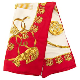 Sciarpa di seta rossa Hermès Les Cavaliers d Or 90 Scarves