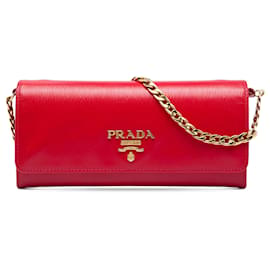 Borsa a tracolla con catena e portafoglio Prada Vitello Move rosso