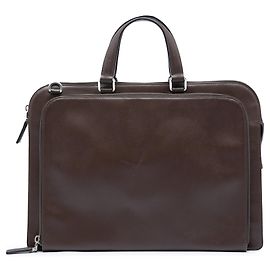 Valigetta da viaggio in pelle Saffiano marrone Prada con tasca frontale con zip per affari