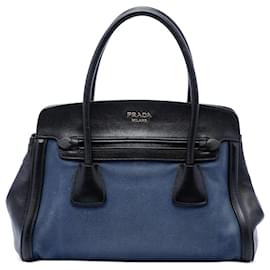 Borsa Prada Bicolor Saffiano in tela con bordi in pelle blu
