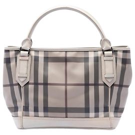 Tote in tela rivestita Burberry Smoke Check beige