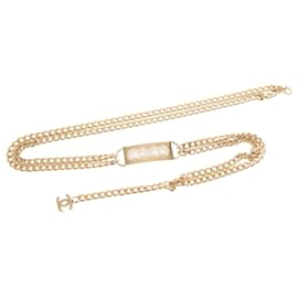 Cinturón de doble cadena Chanel Gold Plated Strass Coco Plaque Oro