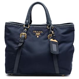 Borsa Prada Vitello Daino con finiture in Tessuto blu