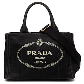Piccola borsa satchel in tela Canapa con logo nero Prada
