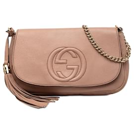 Borsa a tracolla Gucci Soho Chain Flap in pelle di vitello Medium Tan