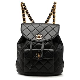 Chanel Duma Rucksack aus gestepptem schwarzem Lammleder Medium