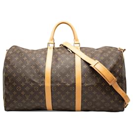 Borsa da viaggio marrone Louis Vuitton Monogram Keepall Bandouliere 55