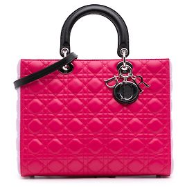 Bolsa Lady Dior Large Tricolor em pele de cordeiro Cannage rosa