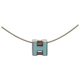 Pendentif Collier Cage D en laque avec placage Palladium bleu Hermès
